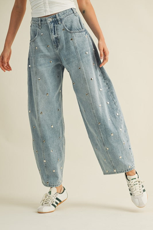 Studded Barrel Denim