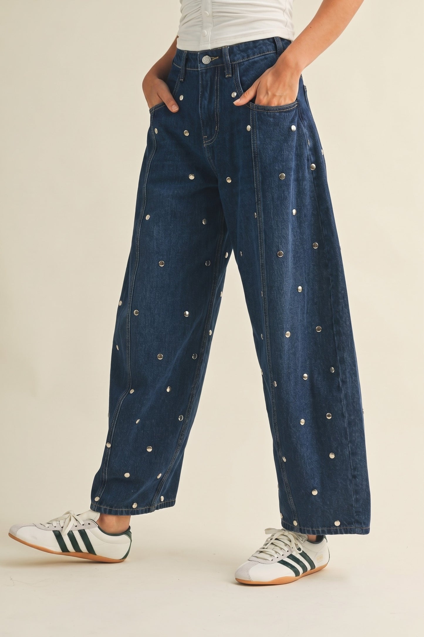 PRE-ORDER | Studded Barrel Dark Denim • Approx. Shipping Date: Nov. 30
