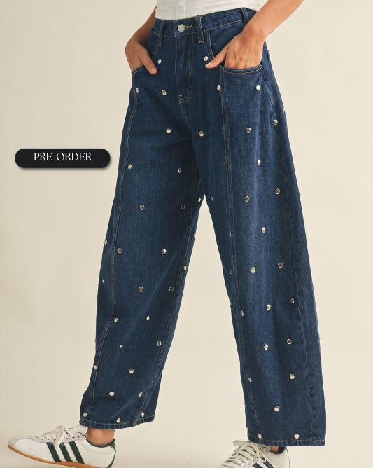 PRE-ORDER | Studded Barrel Dark Denim • Approx. Shipping Date: Nov. 30